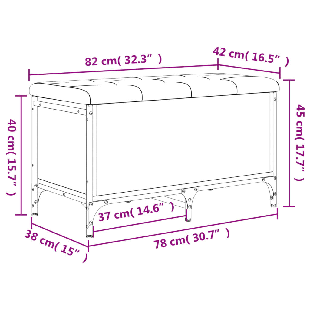 Panca Portaoggetti Nera 82x42x45 cm in Legno Multistrato 835142