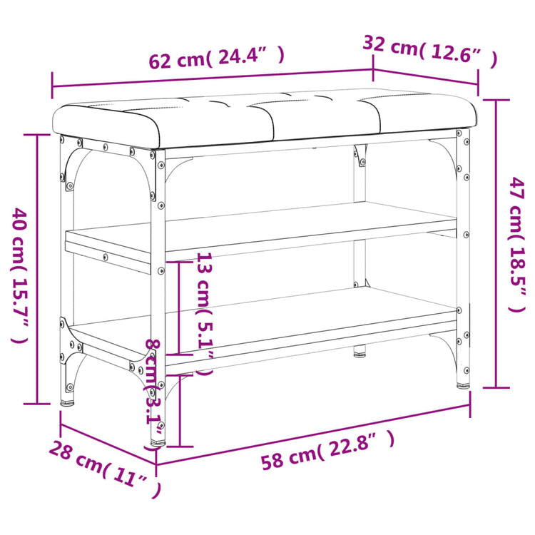 Panca Portaoggetti Nera 62x32x47 cm in Legno Multistrato 835152