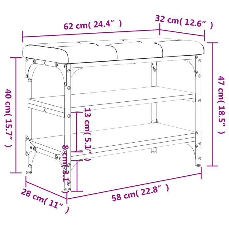 Panca Porta Scarpe Rovere Fumo 62x32x47 cm in Legno Multistrato 835154