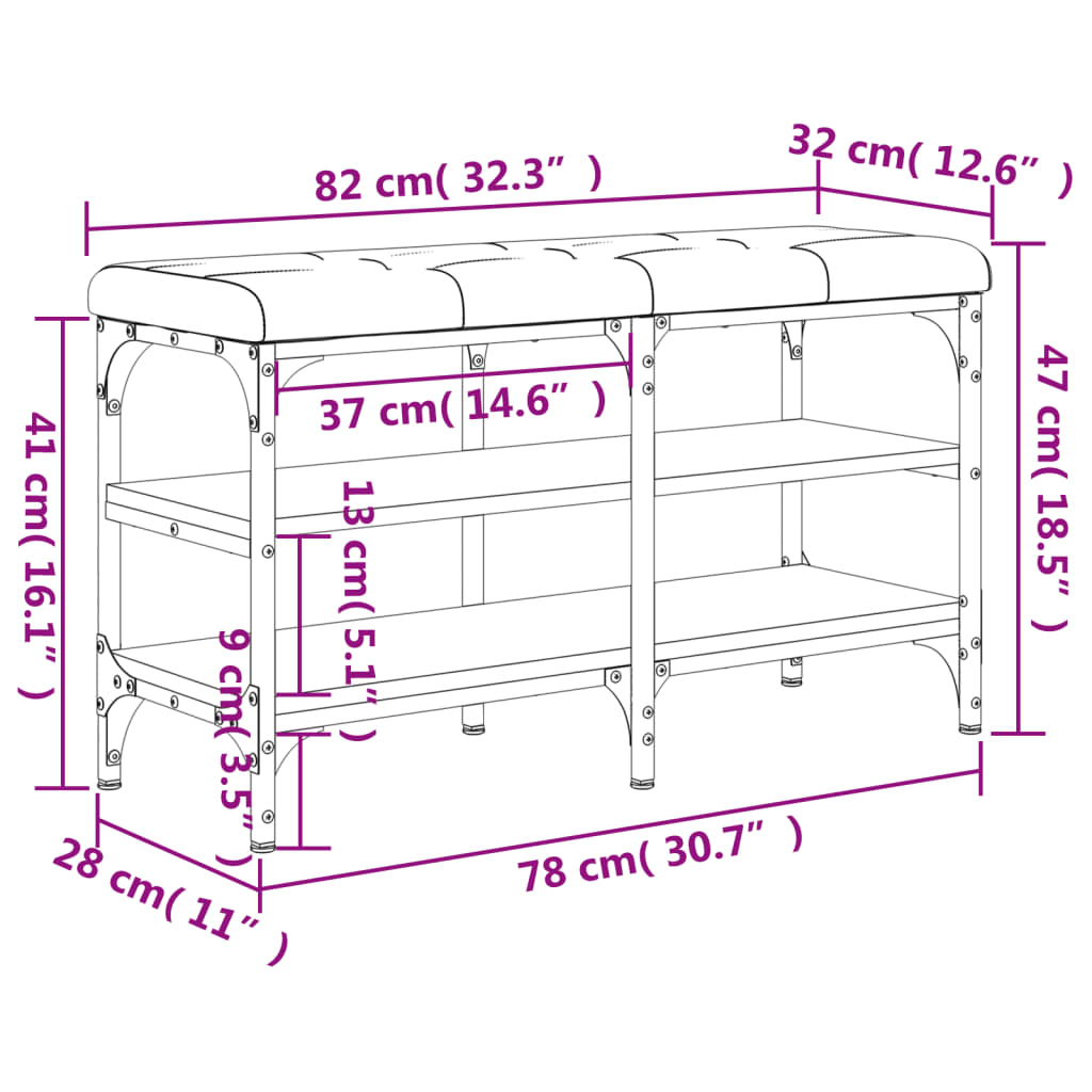 Panca Porta Scarpe Nera 82x32x47 cm in Legno Multistrato 835157