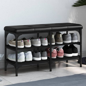 Panca Porta Scarpe Nera 82x32x47 cm in Legno Multistrato 835157