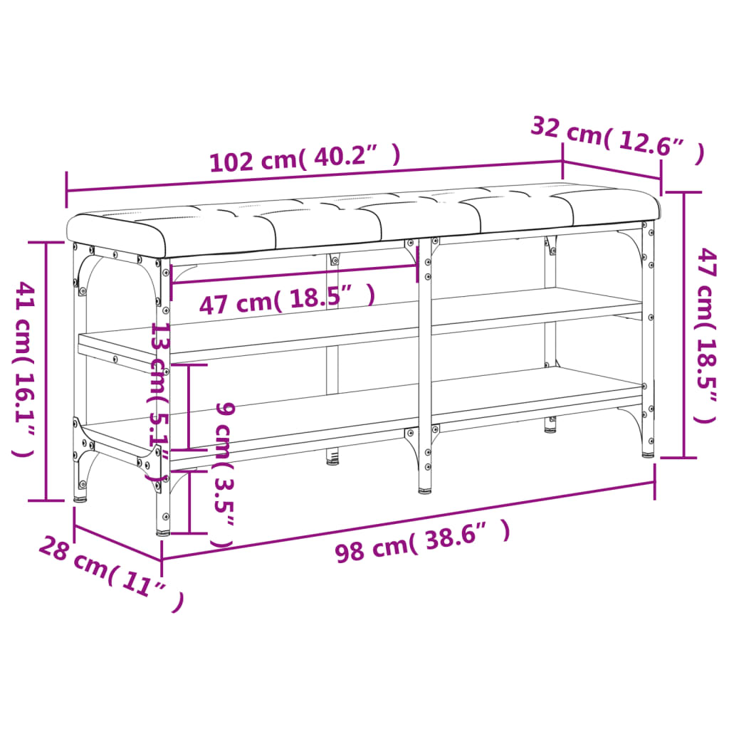 Panca Porta Scarpe Nera 102x32x47 cm in Legno Multistrato 835162