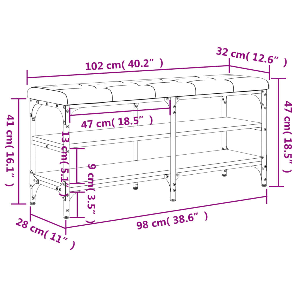 Panca Porta Scarpe Rovere Sonoma 102x32x47 cm Legno Multistrato 835163