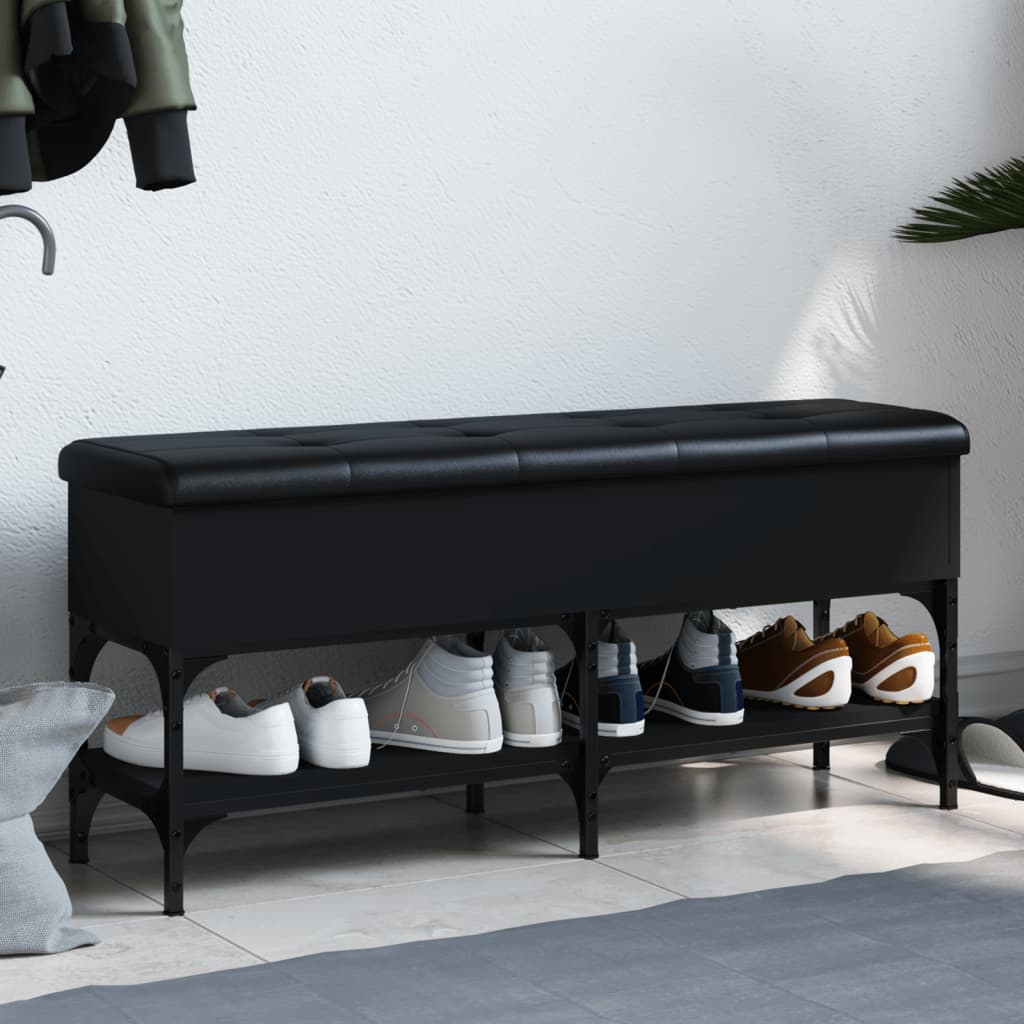 Panca Porta Scarpe Nera 102x32x45 cm in Legno Multistrato 835177