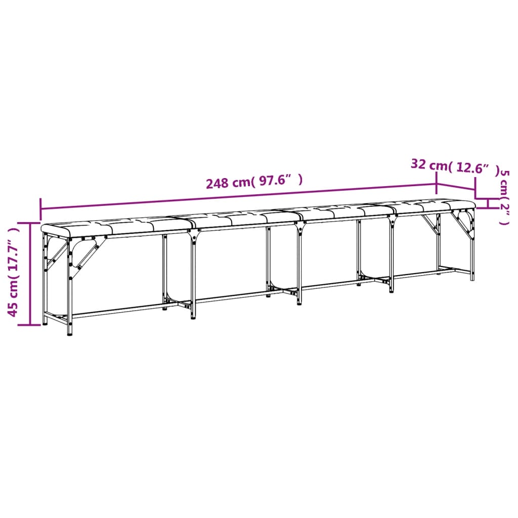 Panca da Pranzo Grigio Scuro 248x32x45 cm in Acciaio e Tessuto 835228