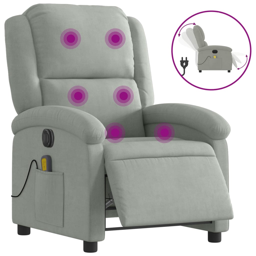 Poltrona Elettrica Massaggi Reclinabile Grigio Chiaro Vellutocod mxl 108839