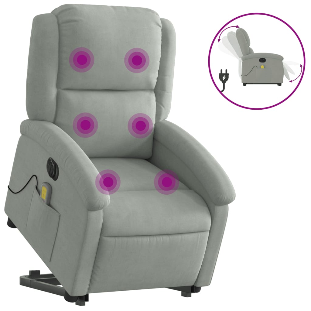 Poltrona Alzapersona Massaggi Elettrica Grigio Chiaro Velluto 3204333