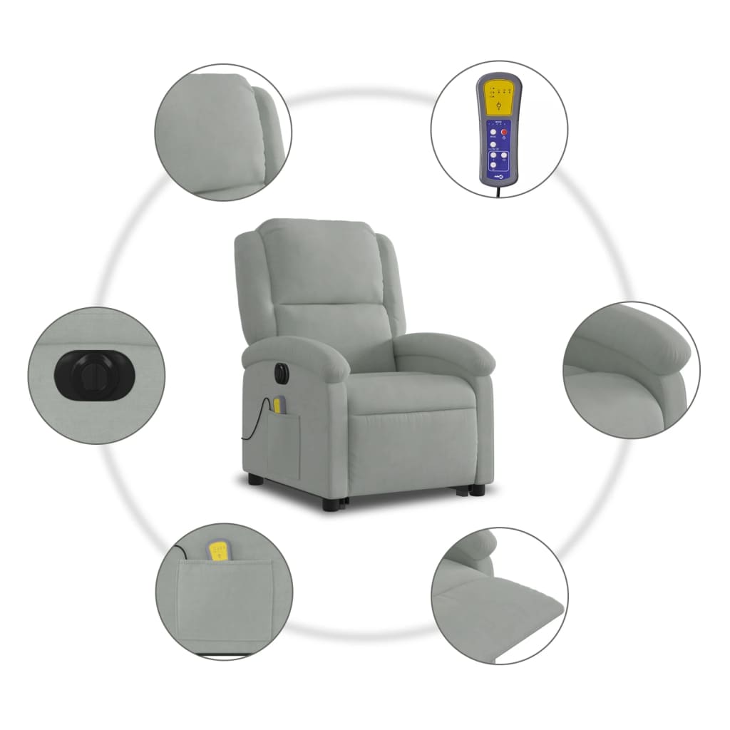 Poltrona Alzapersona Massaggi Elettrica Grigio Chiaro Velluto 3204333