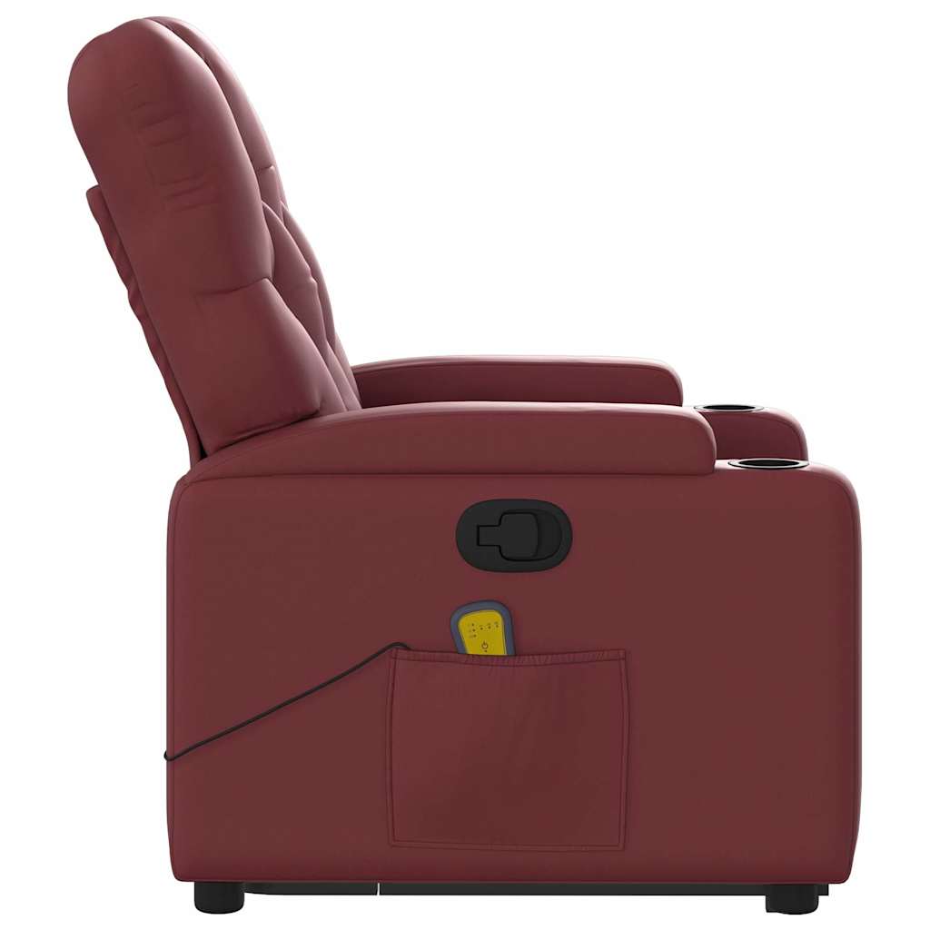 Poltrona Alzapersone Massaggi Reclinabile Rosso Vino Similpelle 3204783