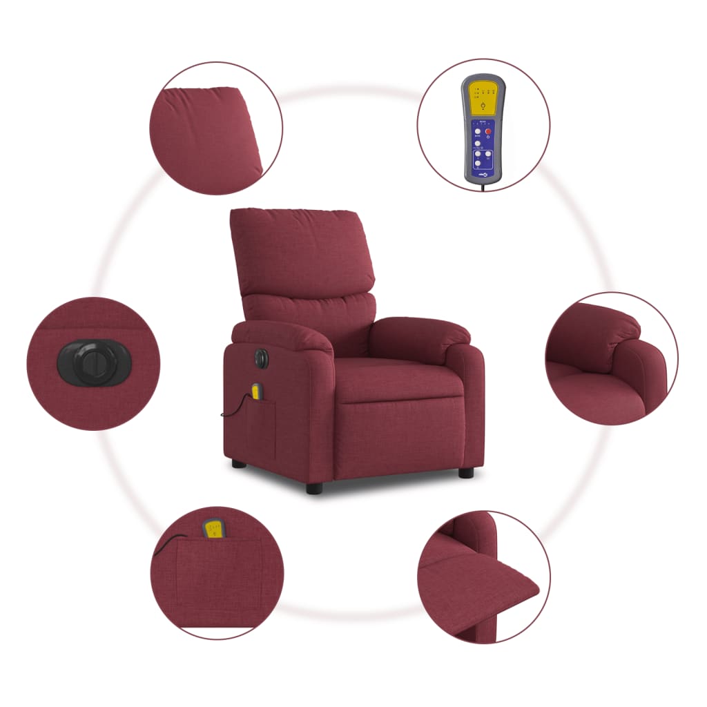 Poltrona Massaggiante Reclinabile Elettrica Rosso Vino Tessuto 3204815