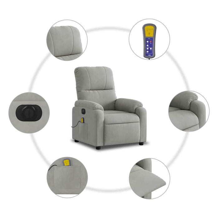 Poltrona Reclinante Massaggi Elettrica Grigio Chiaro Microfibra 3204923