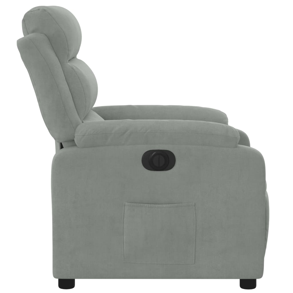 Poltrona Elettrica Reclinabile Grigio Chiaro in Vera Pelle 3205070