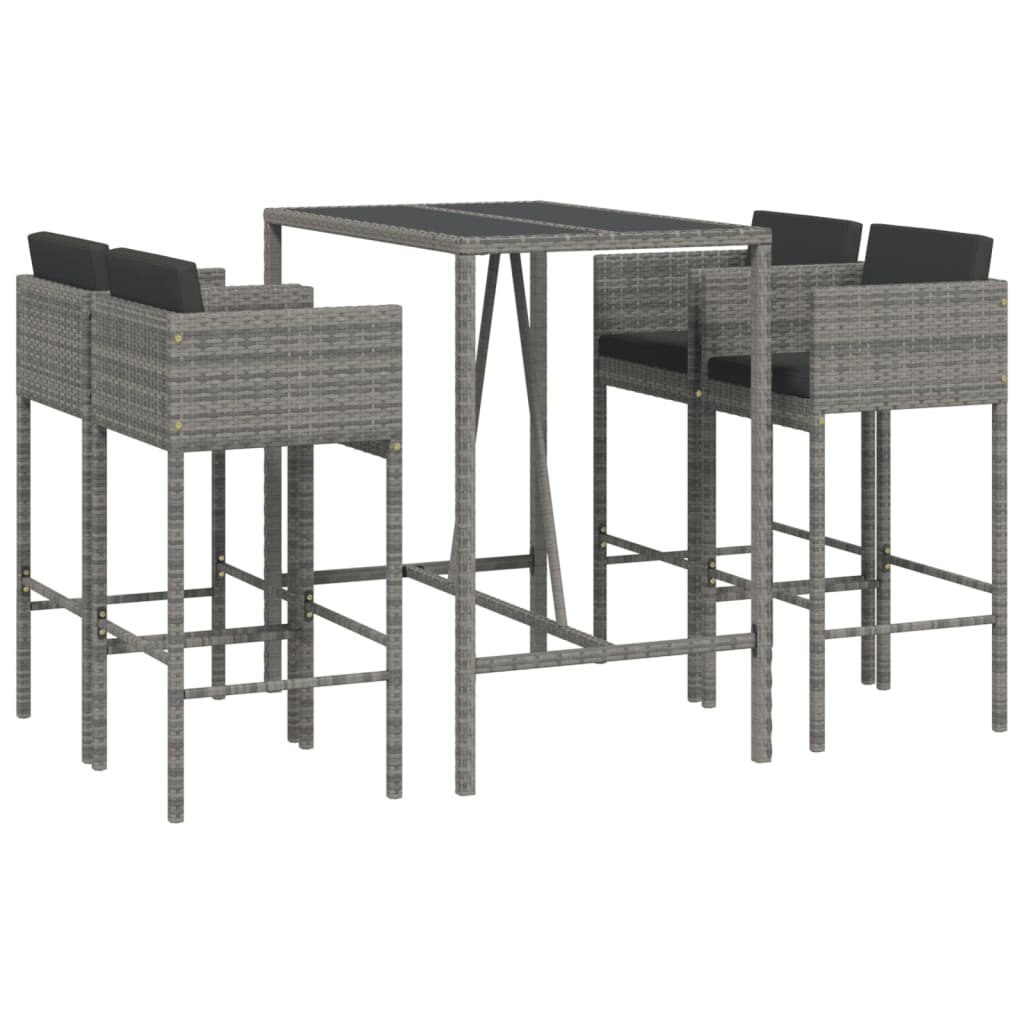 Set Bar da Giardino 5 pz con Cuscini in Polyrattan Grigio 3203925