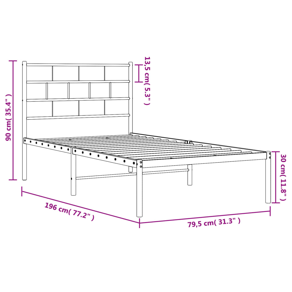 Giroletto con Testiera Metallo Bianco 75x190 cm 355698