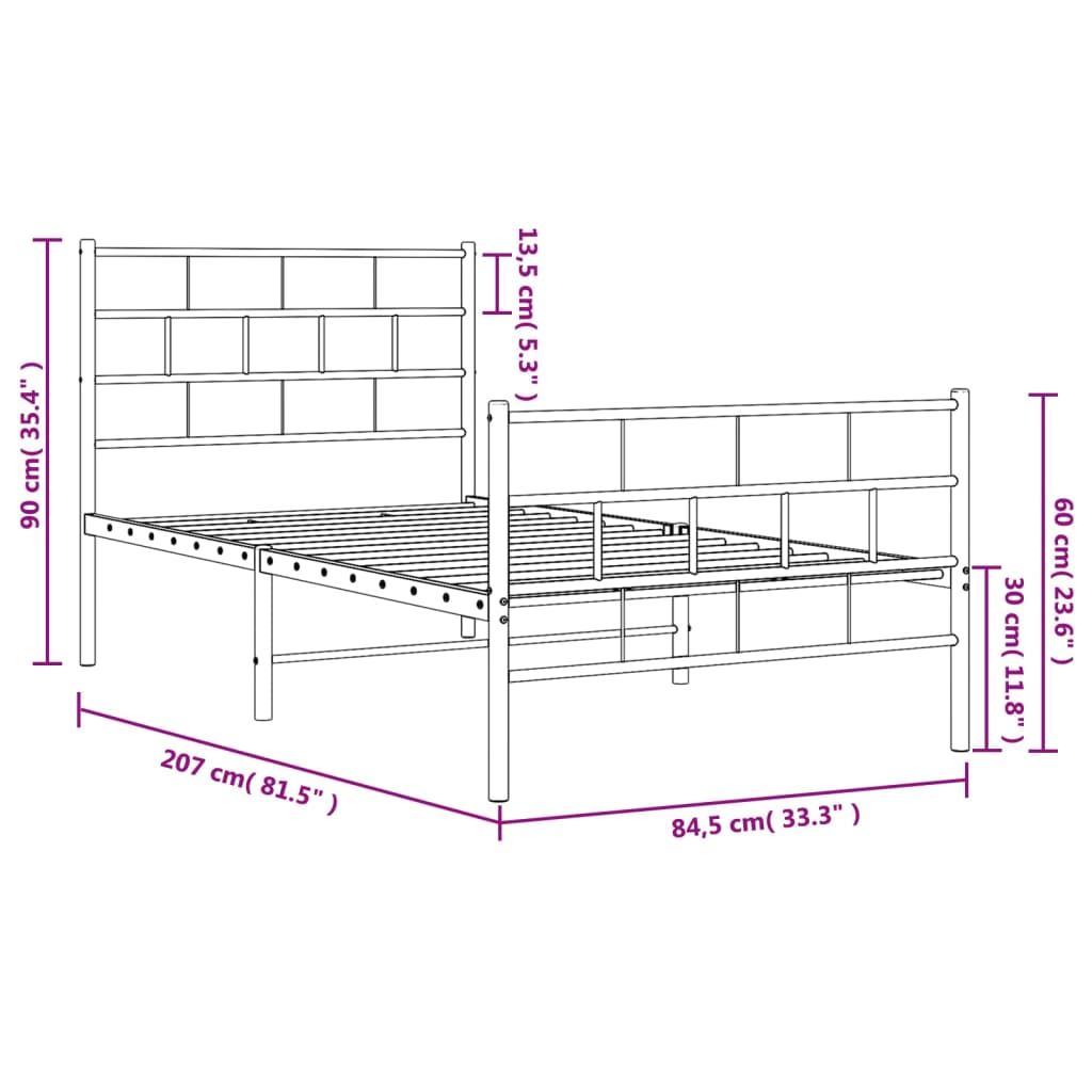 Giroletto con Testiera e Pediera Metallo Bianco 80x200 cm 355717