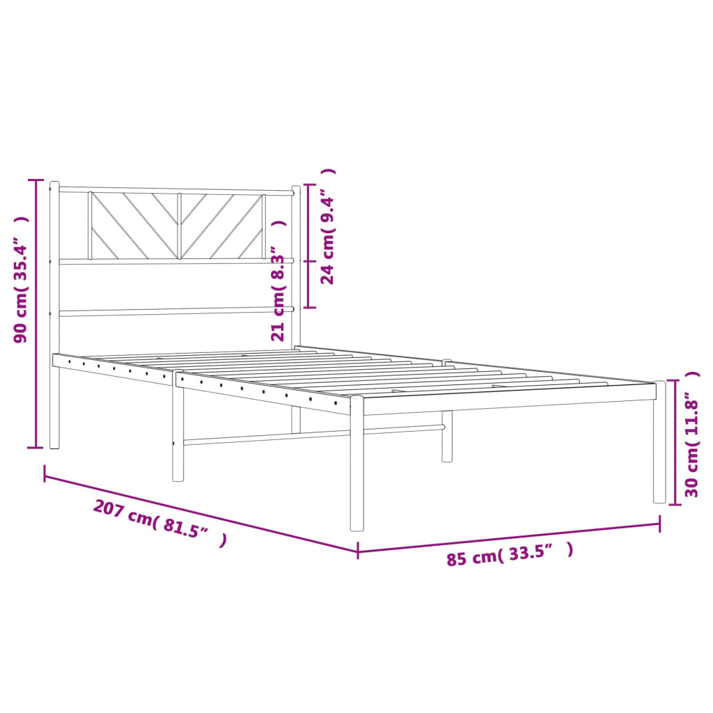 Giroletto con Testiera in Metallo Nero 80x200 cm 372170