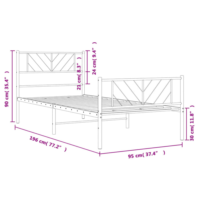 Giroletto con Testiera e Pediera Metallo Nero 90x190 cm 372189