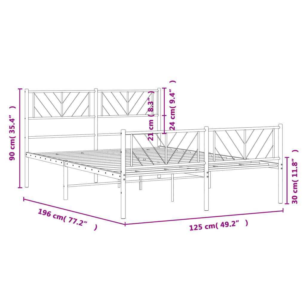 Giroletto con Testiera e Pediera Metallo Nero 120x190 cm 372194