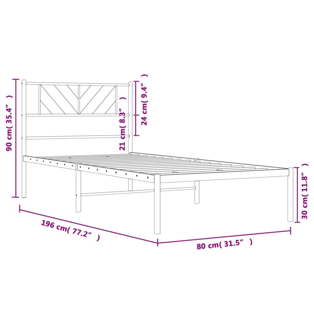 Giroletto senza Materaso con Testiera Metallo Bianco 75x190 cm 372218