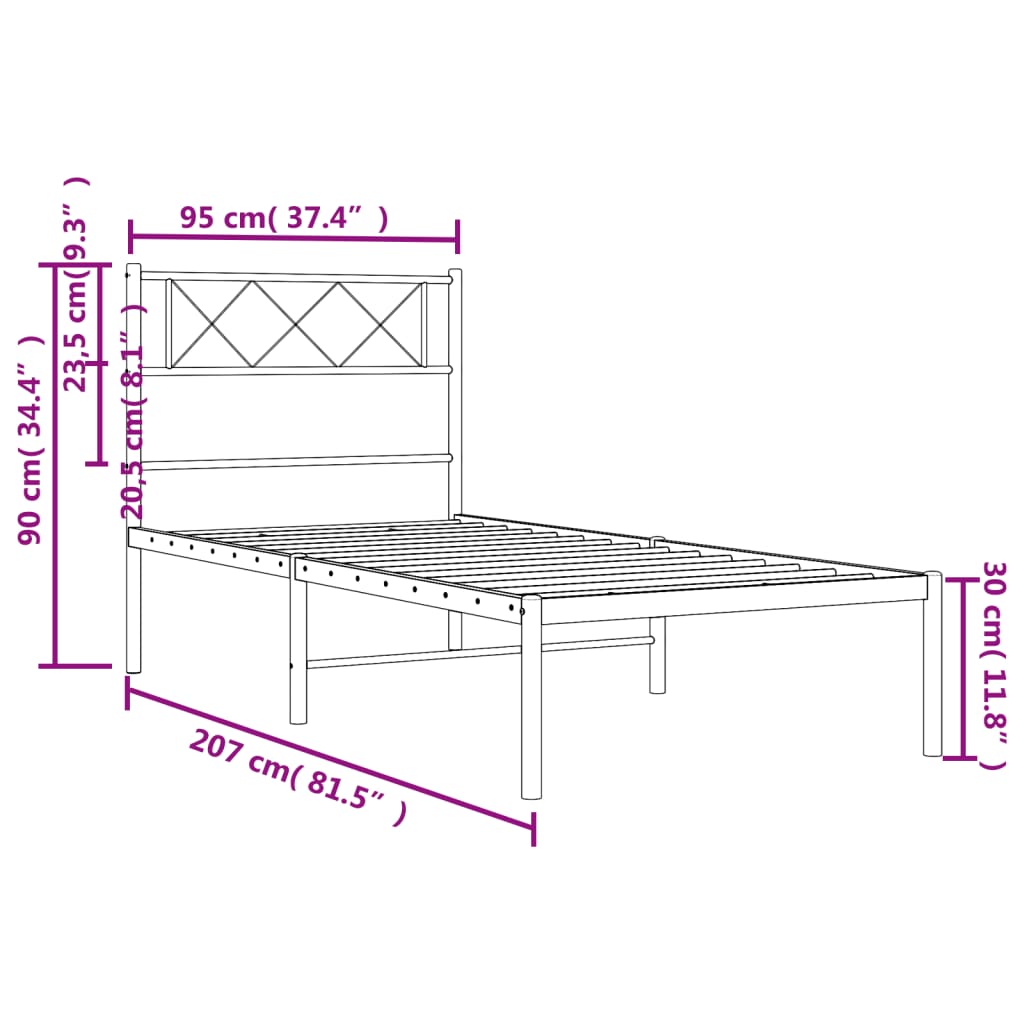 Giroletto con Testiera in Metallo Nero 90x200 cm 372270