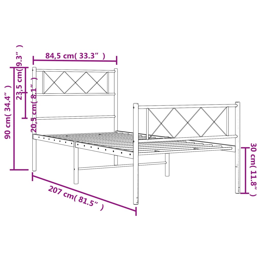 Giroletto con Testiera e Pediera Metallo Nero 80x200 cm 372286