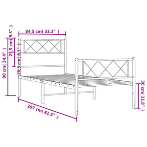 Giroletto con Testiera e Pediera Metallo Nero 80x200 cm 372286