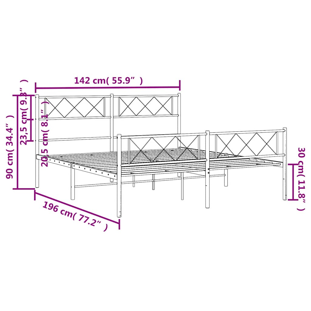 Giroletto con Testiera e Pediera Metallo Nero 135x190 cm 372294