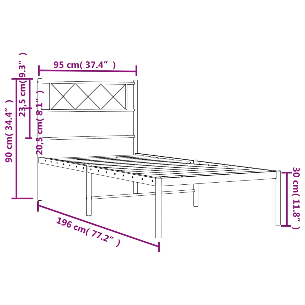 Giroletto con Testiera Metallo Bianco 90x190 cm 372318