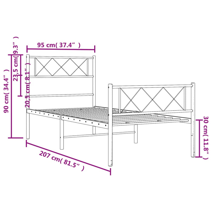 Giroletto con Testiera e Pediera Metallo Bianco 90x200 cm 372337