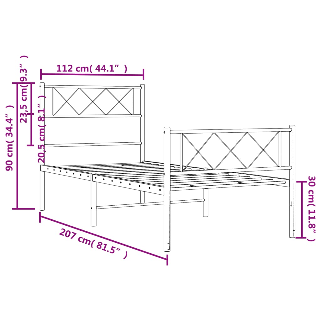 Giroletto con Testiera e Pediera Metallo Bianco 107x203 cm 372340