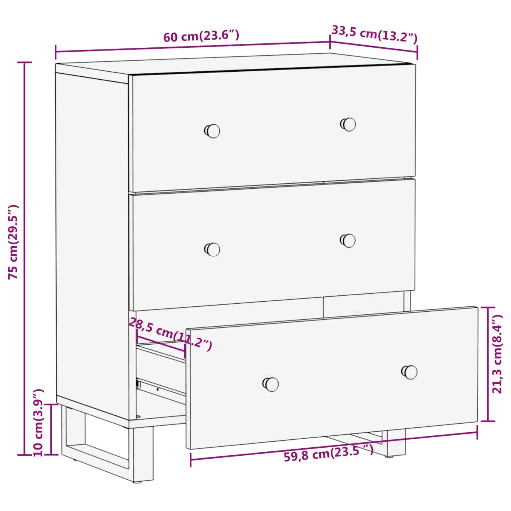 Mobiletti 2pz Marrone e Nero 60x33,5x75 cm Legno Massello Mango 3206281