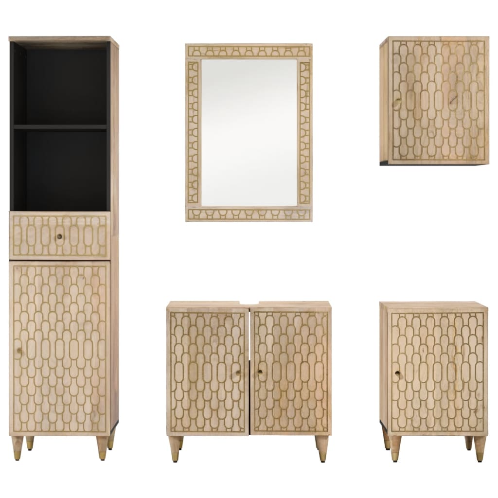 Set Mobili da Bagno 5 pz in Legno Massello di Mango 3206320