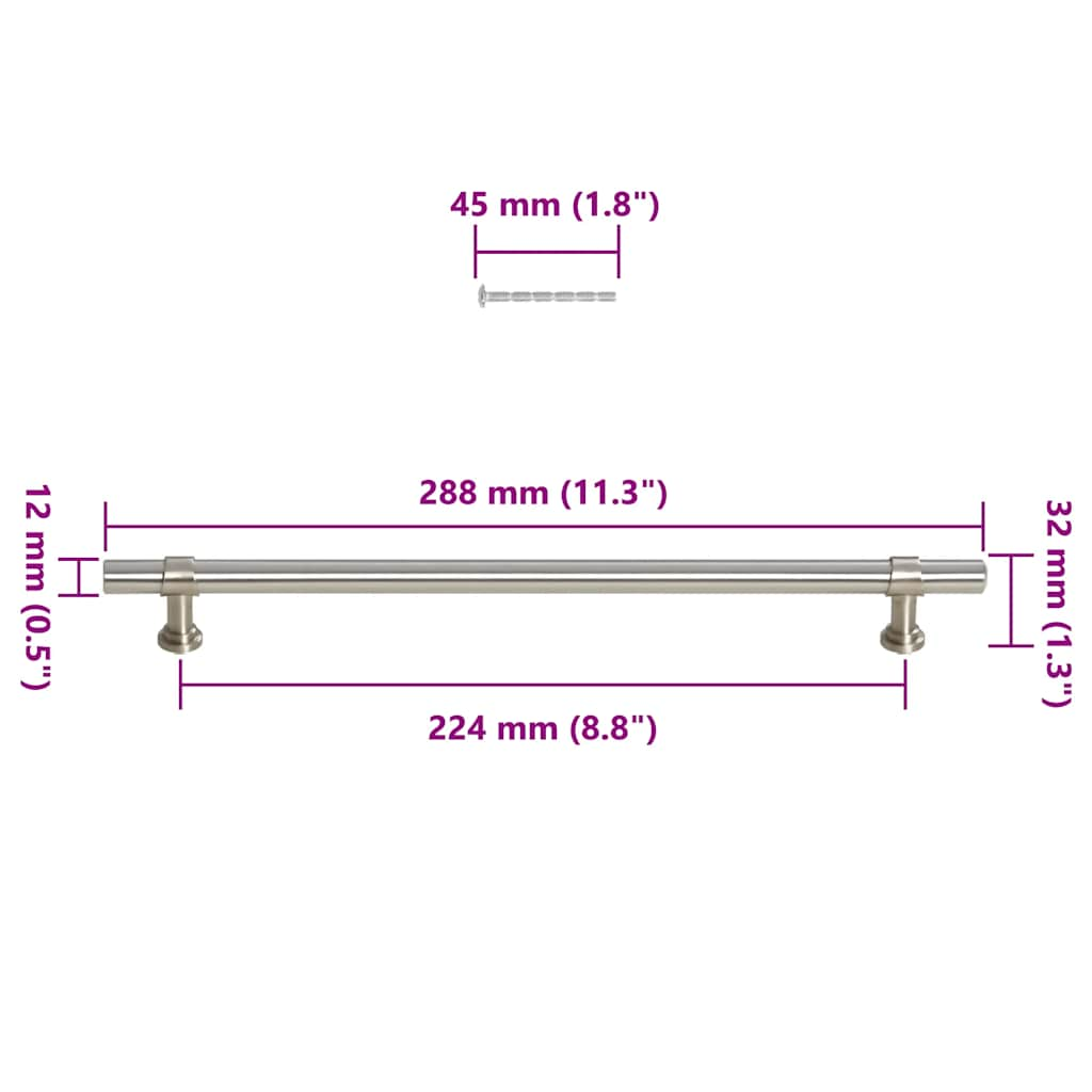 Maniglie per Mobili 5pz Argento 224mm in Acciaio Inox 155417