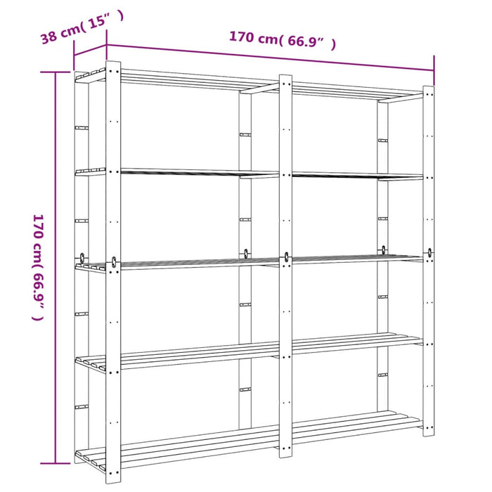 Scaffale a 5 Livelli Grigio 170x38x170 cm in Legno di Pino 373384