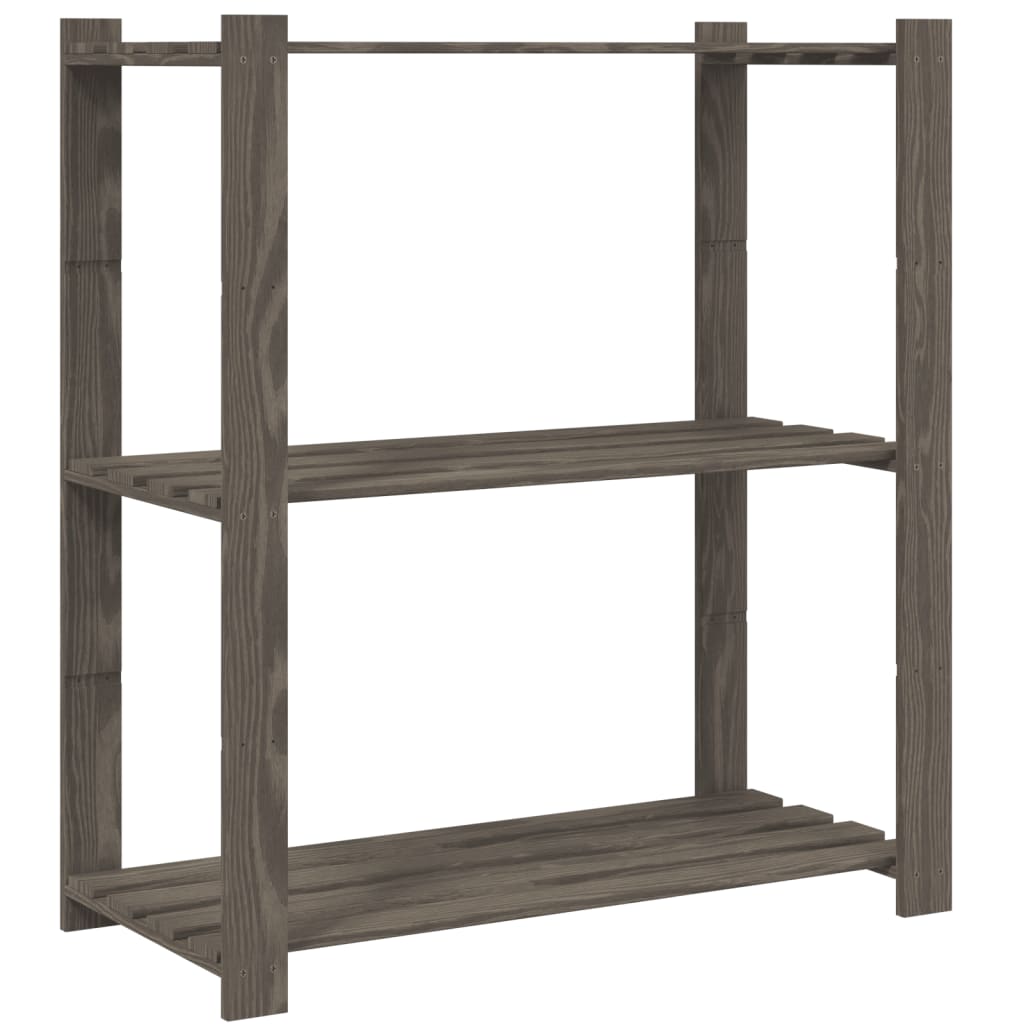 Scaffale a 3 Livelli Grigio 80x38x90 cm in Legno di Pino 373386