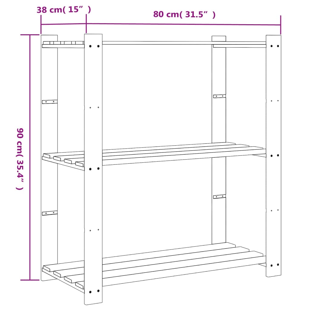 Scaffale a 3 Livelli Grigio 80x38x90 cm in Legno di Pino 373386