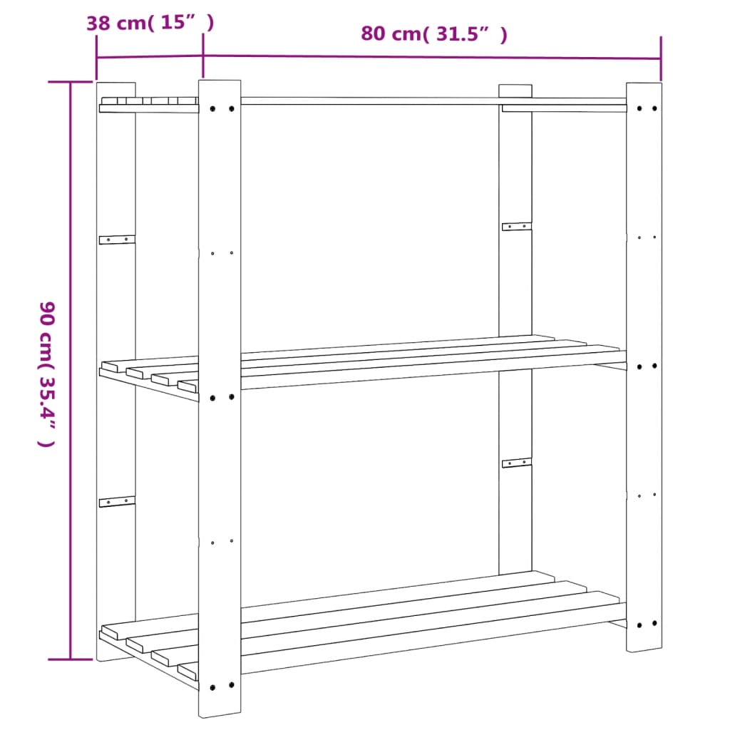 Scaffale a 3 Livelli Marrone 80x38x90 cm in Legno di Pino 373397