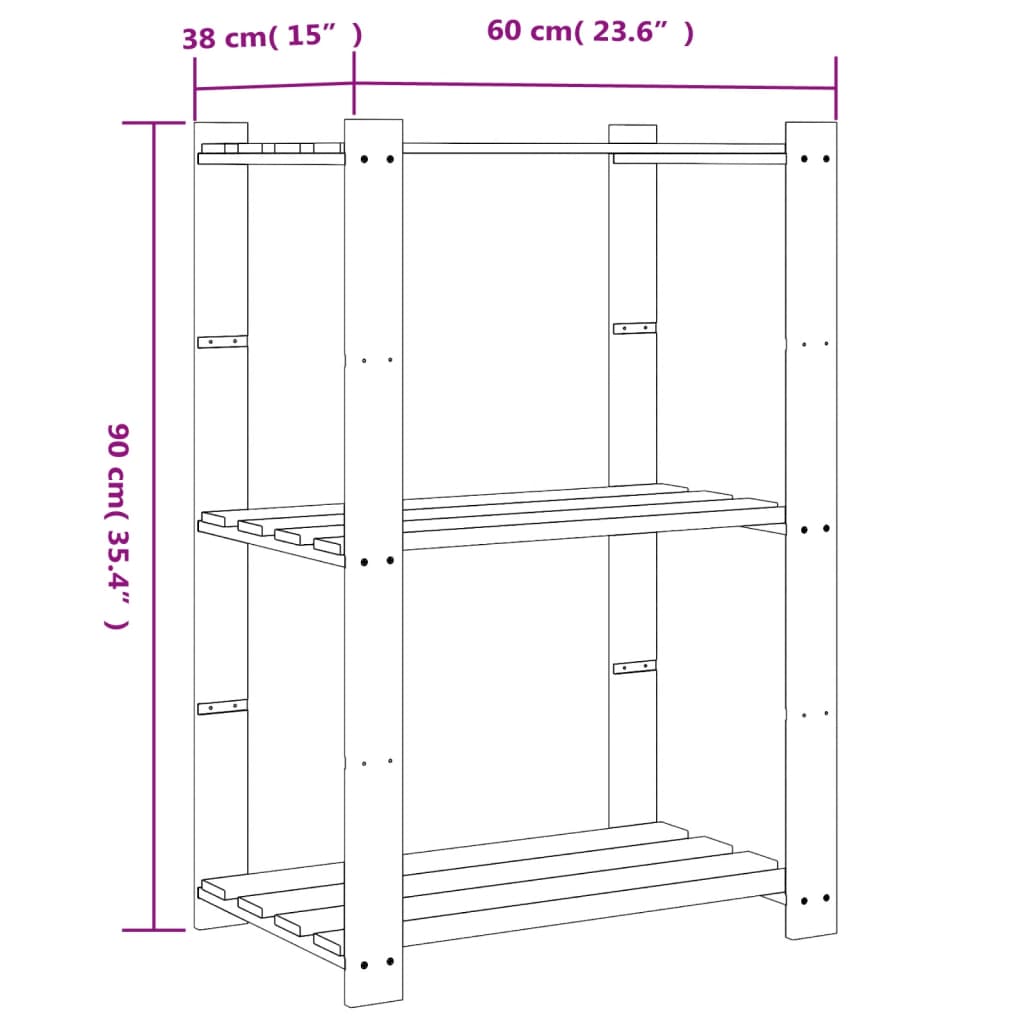 Scaffale a 3 Livelli Marrone 60x38x90 cm in Legno di Pino 373398