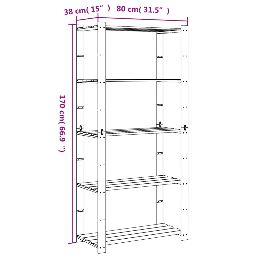 Scaffale a 5 Livelli Nero 80x38x170 cm in Legno di Pino 373407