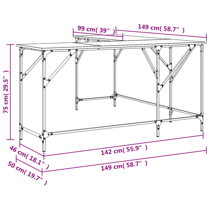 Scrivania Rovere Fumo 149x149x75 cm in Legno Multistrato 837584