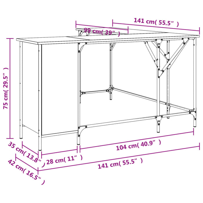 Scrivania Rovere Fumo 141x141x75 cm in Legno Multistrato 837599