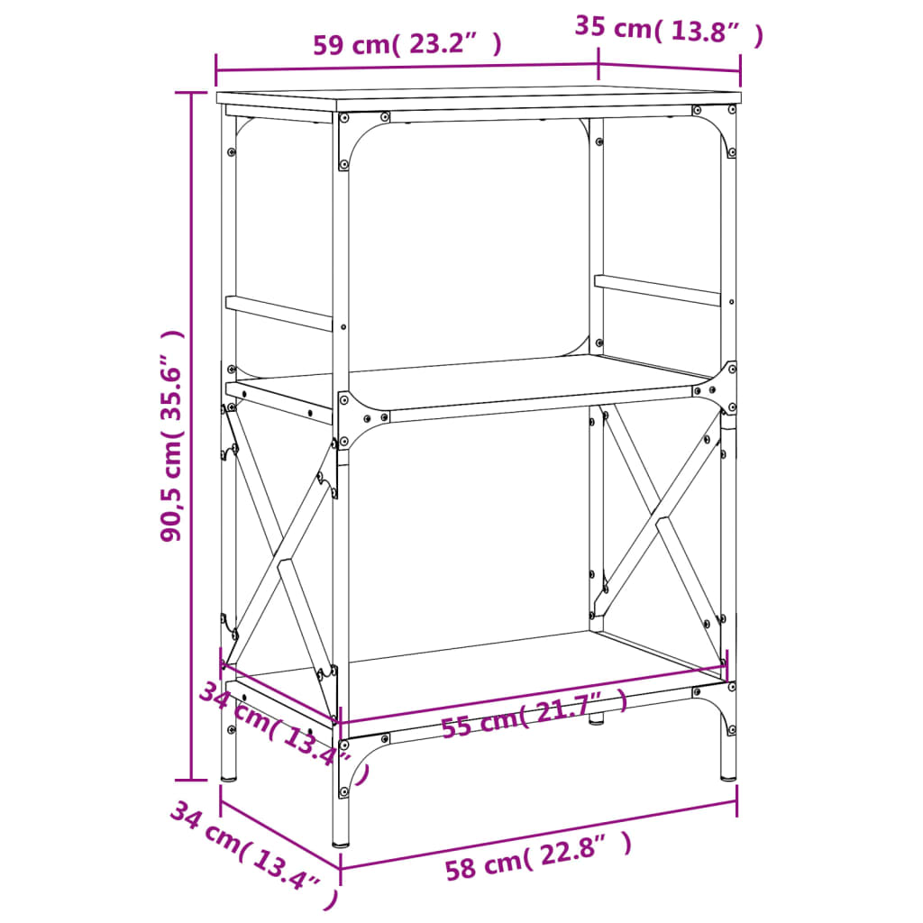 Libreria a 3 Ripiani Nera 59x35x90,5 cm in Legno Multistrato 837612