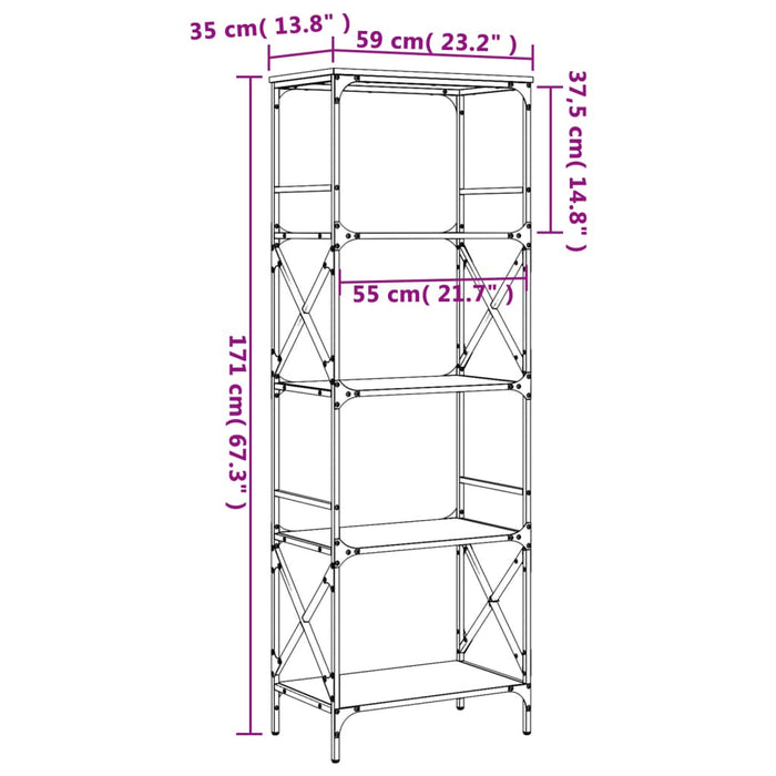 Libreria a 5 Ripiani Nera 59x35x171 cm in Legno Multistrato 837622