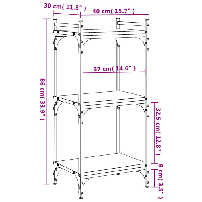 Libreria a 3 Ripiani Nera 40x30x86 cm in Legno Multistrato 837627