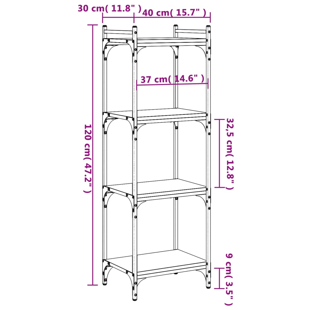 Libreria 4 Ripiani Grigio Sonoma 40x30x120cm Legno Multistrato 837635