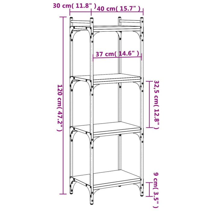 Libreria 4 Ripiani Grigio Sonoma 40x30x120cm Legno Multistrato 837635