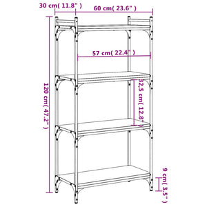 Libreria a 4 Ripiani Nera 60x30x120 cm in Legno Multistrato 837652