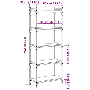 Libreria a 5 Ripiani Nera 60x30x154 cm in Legno Multistrato 837657