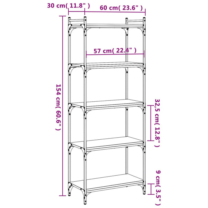 Libreria a 5 Ripiani Nera 60x30x154 cm in Legno Multistrato 837657