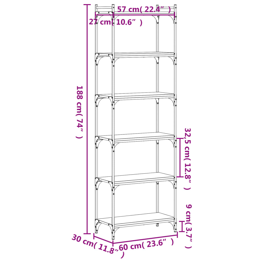 Libreria 6 Ripiani Grigio Sonoma 60x30x188cm Legno Multistrato 837665